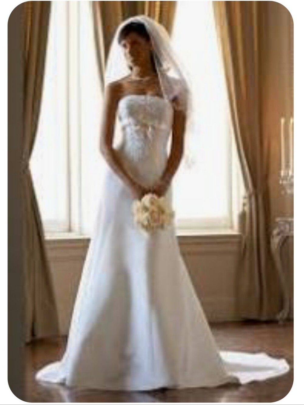 David’s Bridal  Ivory Champagne Beaded Lace Trumpet Wedding Gown Size 14